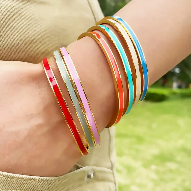 3mm Width Colorful Enamel Thin Bangles Stainless Steel Gold Color Cute Lover Bracelets for Women Trendy Jewelry