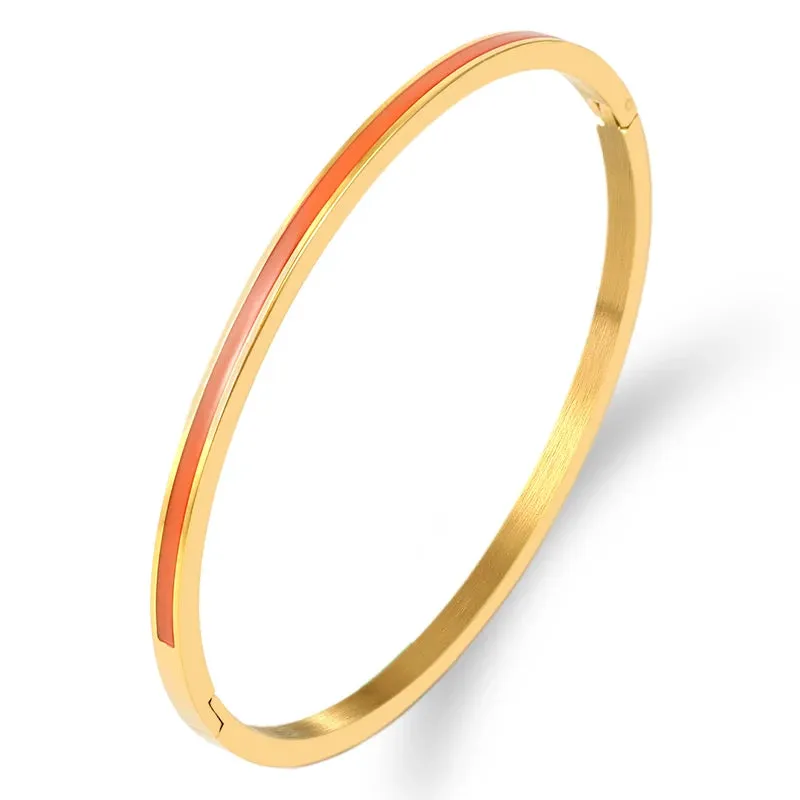 3mm Width Colorful Enamel Thin Bangles Stainless Steel Gold Color Cute Lover Bracelets for Women Trendy Jewelry