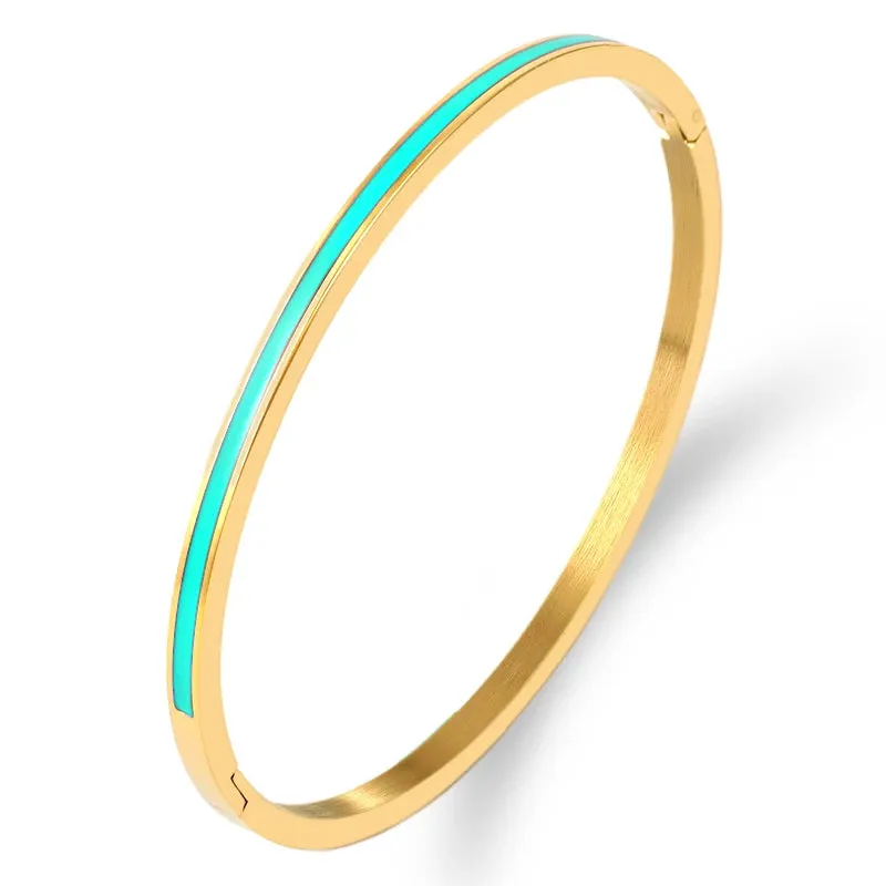 3mm Width Colorful Enamel Thin Bangles Stainless Steel Gold Color Cute Lover Bracelets for Women Trendy Jewelry