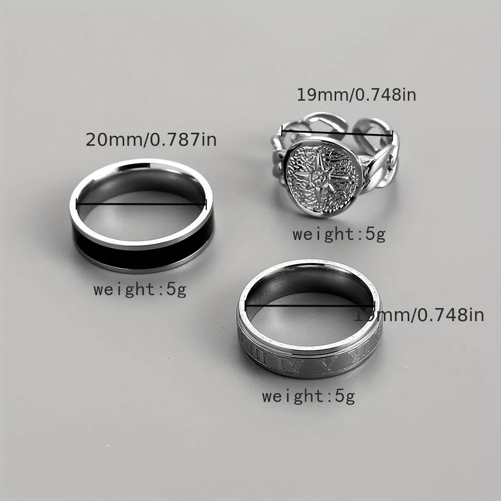 3pcs Retro Men's Rings Causal Party Gift Holiday Accessories For Men