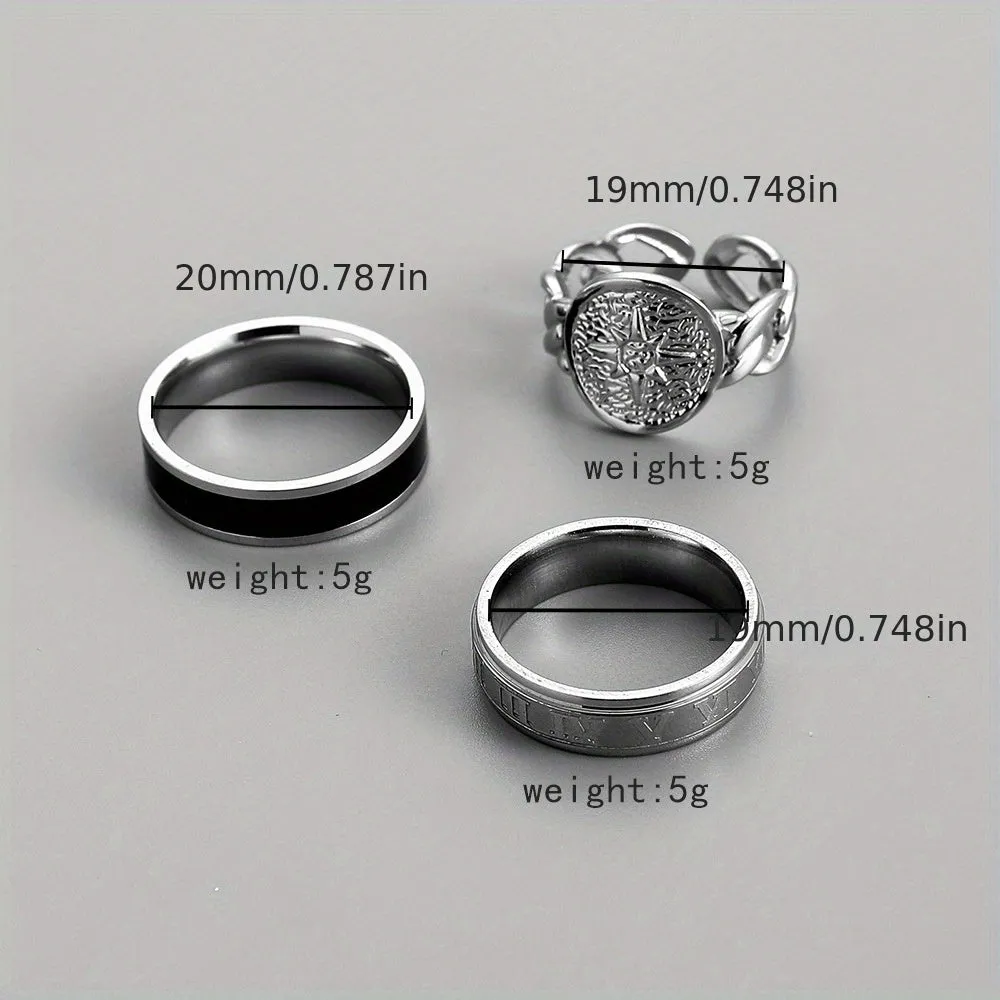 3pcs Retro Men's Rings Causal Party Gift Holiday Accessories For Men