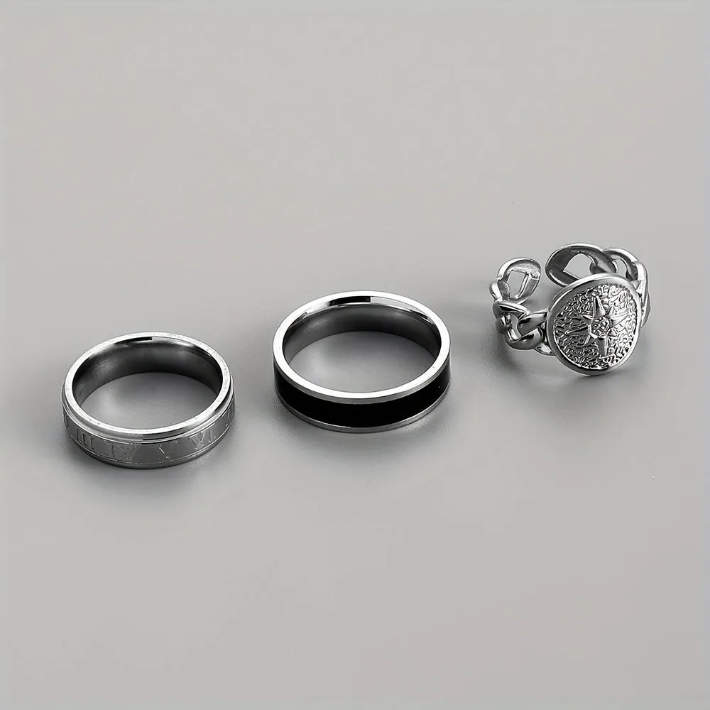 3pcs Retro Men's Rings Causal Party Gift Holiday Accessories For Men