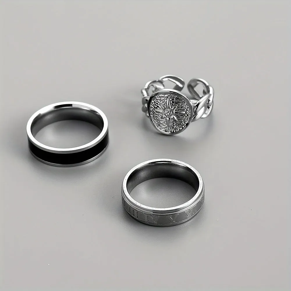 3pcs Retro Men's Rings Causal Party Gift Holiday Accessories For Men