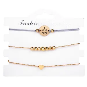 3Pc/set Golden Love Beaded Bracelet Rope Chain Women's Bracelet Mother's Day Gifts for Mother