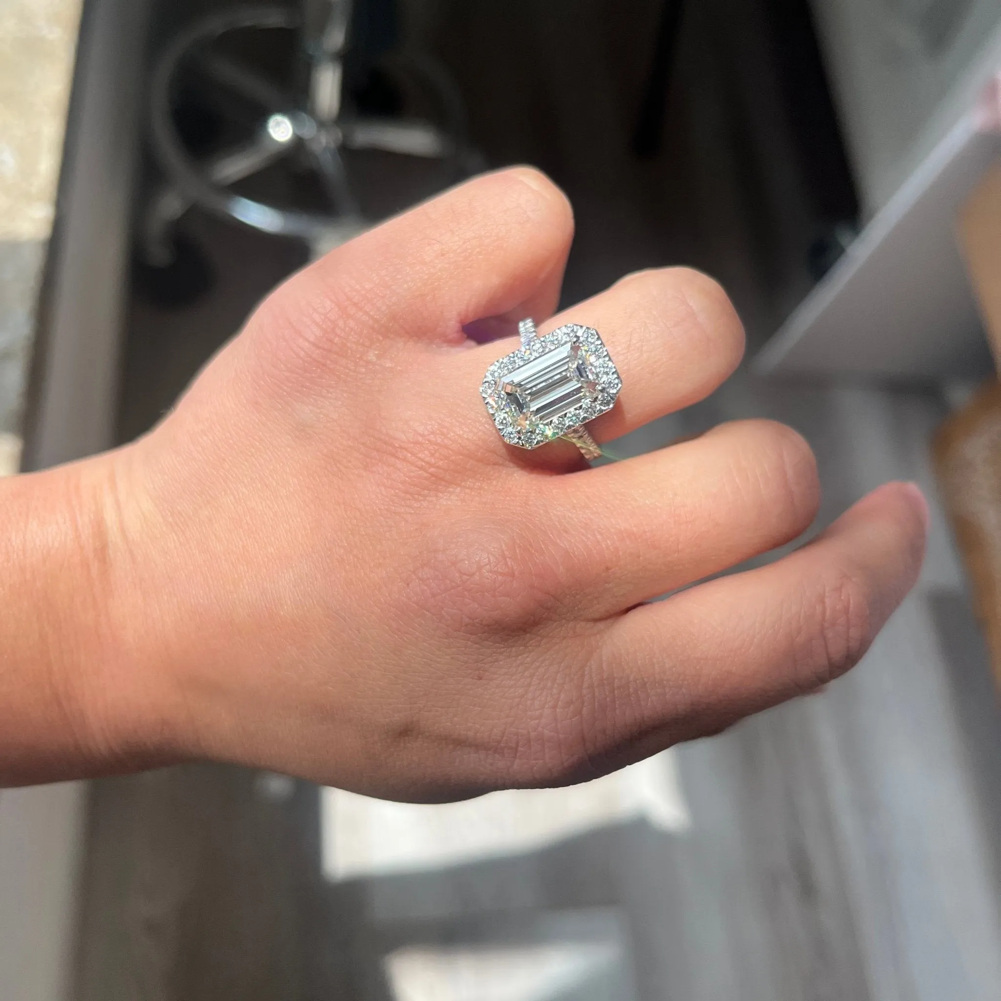 4.01ct Emerald Cut Diamond Halo Ring