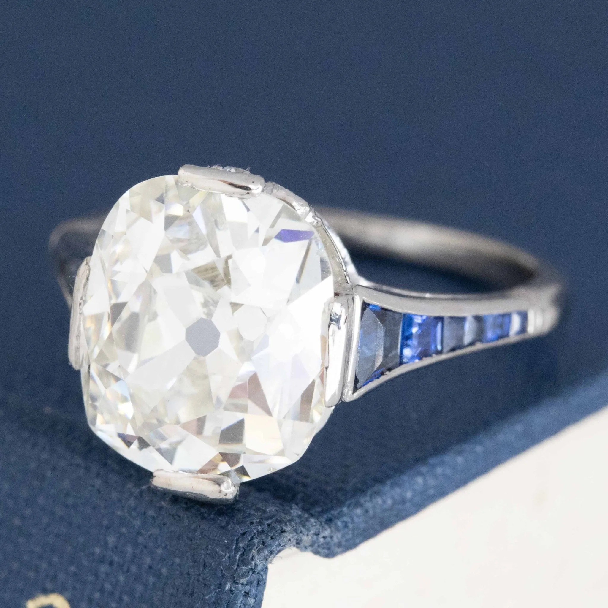 4.26ct Old Mine Cut Diamond & Sapphire Ring, GIA L VS2