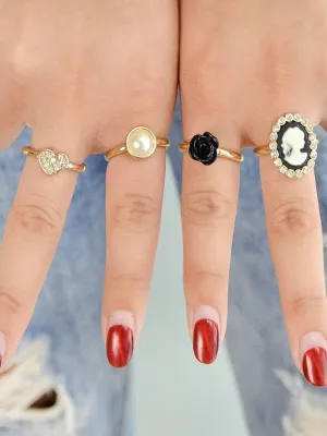 4Pcs/Set Retro Style Gold-Color With Rhinestone Rings