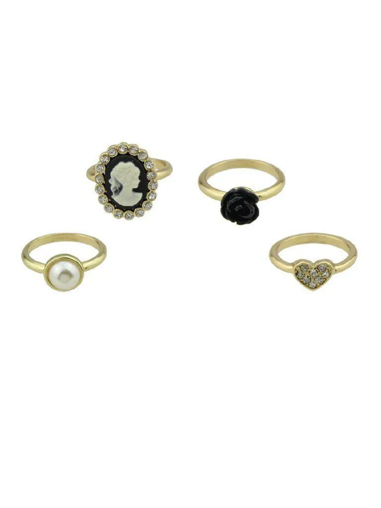 4Pcs/Set Retro Style Gold-Color With Rhinestone Rings