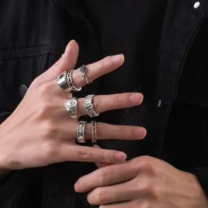7-Piece Retro Hollow Love Element Charm Set Rings for Men