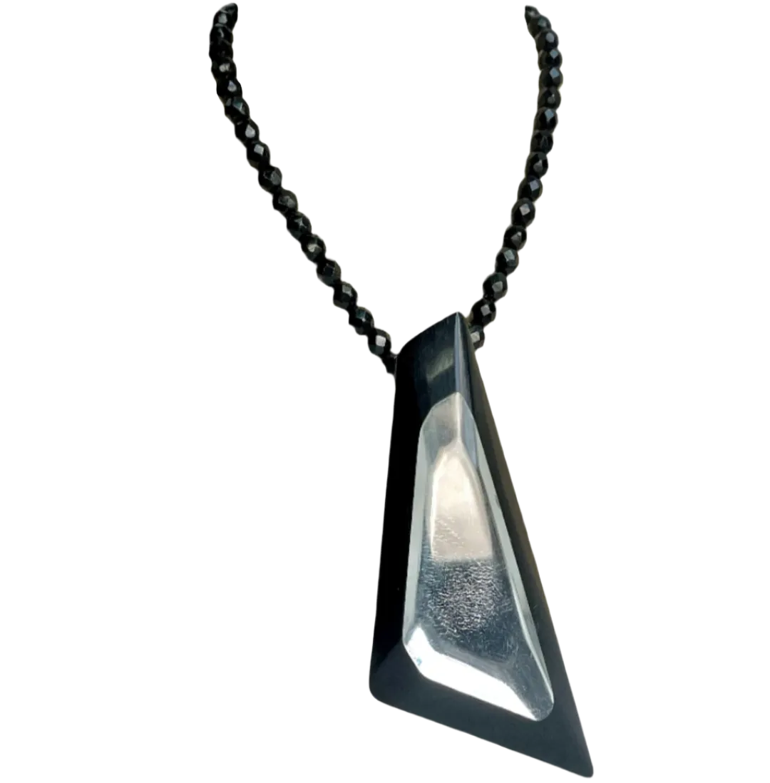 80s Black Bead Mirrored Statement Necklace