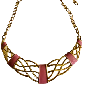80s Monet Gold and Pink Enamel Statement Necklace