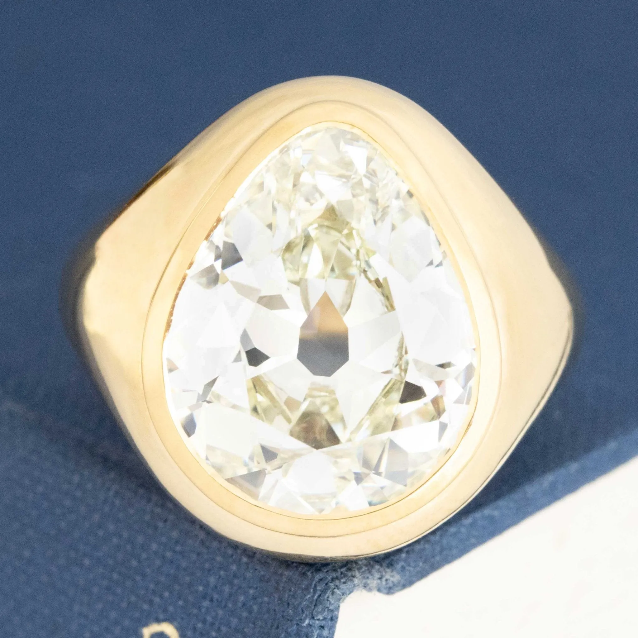 9.01ct Antique Pear Cut Diamond Bezel Solitaire, GIA