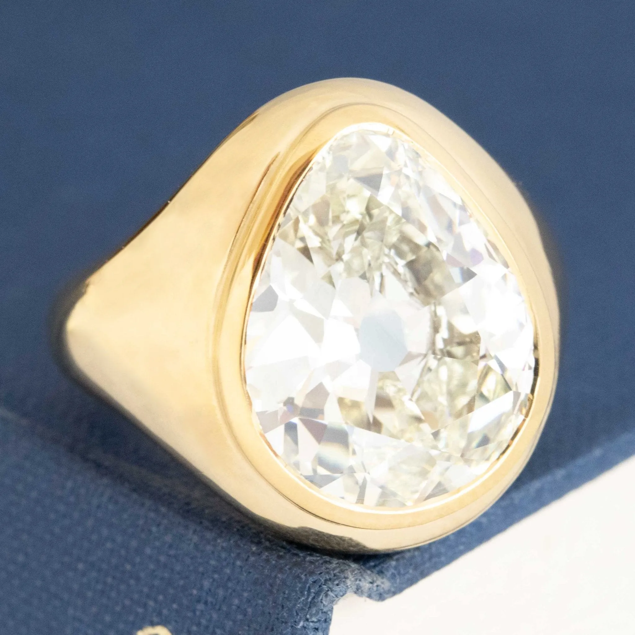 9.01ct Antique Pear Cut Diamond Bezel Solitaire, GIA