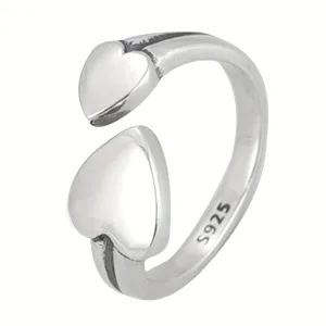 925 Silver Double Heart Glossy Retro Ring Unisex Wind Ring