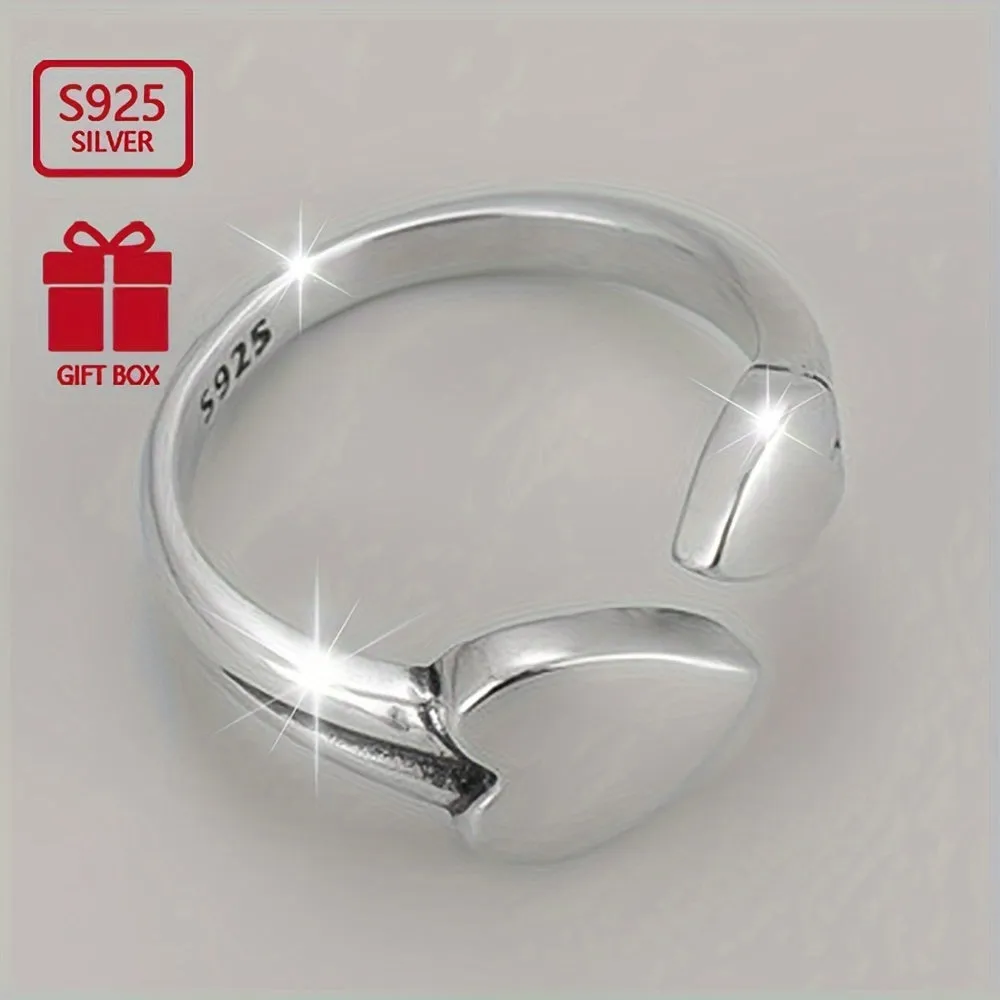 925 Silver Double Heart Glossy Retro Ring Unisex Wind Ring
