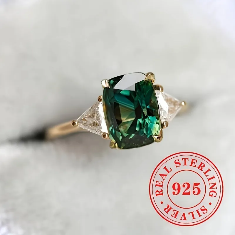 925 Silver Green Gemstone Ring for Women - Retro Design