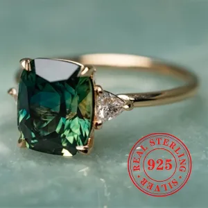925 Silver Green Gemstone Ring for Women - Retro Design