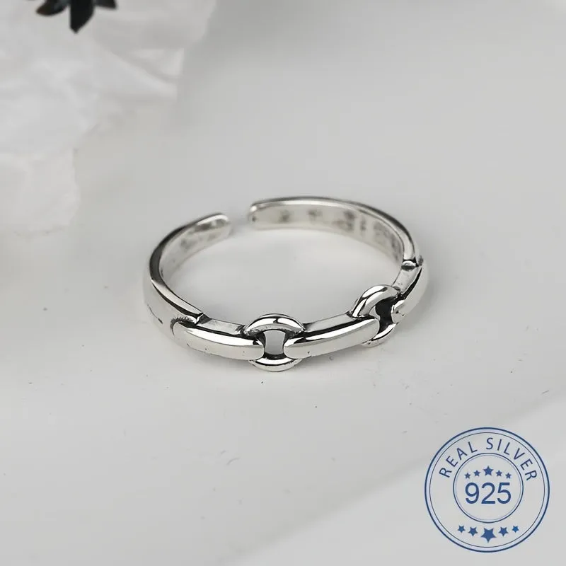 925 Silver Hollowed Chain Shape Ring Retro Style Stackable