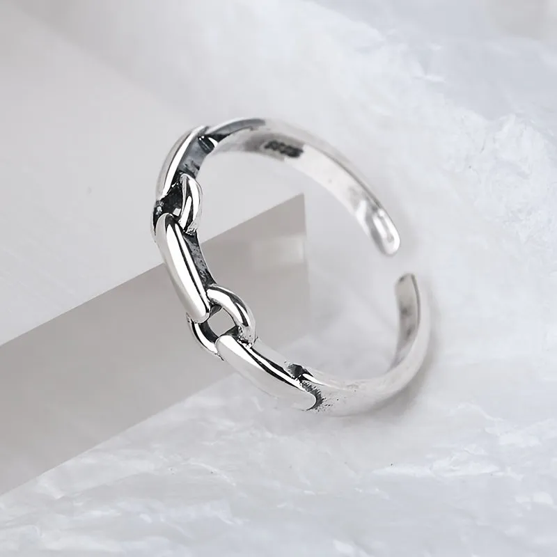925 Silver Hollowed Chain Shape Ring Retro Style Stackable