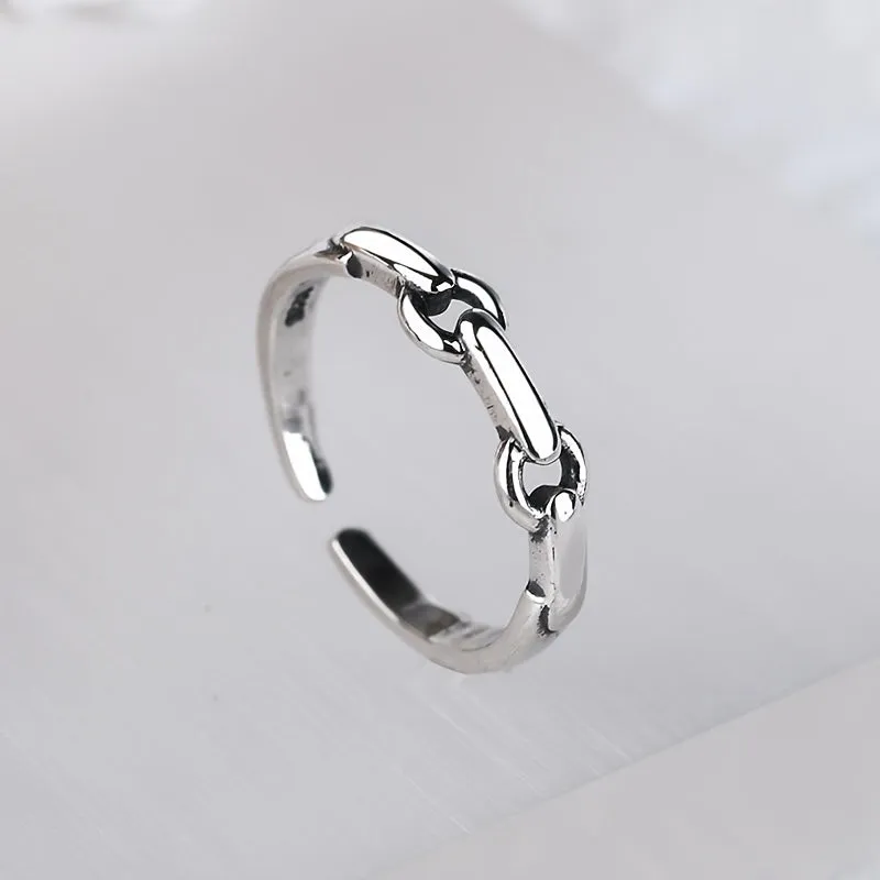 925 Silver Hollowed Chain Shape Ring Retro Style Stackable