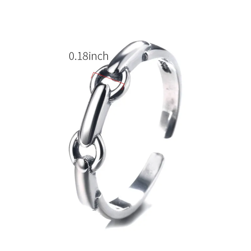 925 Silver Hollowed Chain Shape Ring Retro Style Stackable