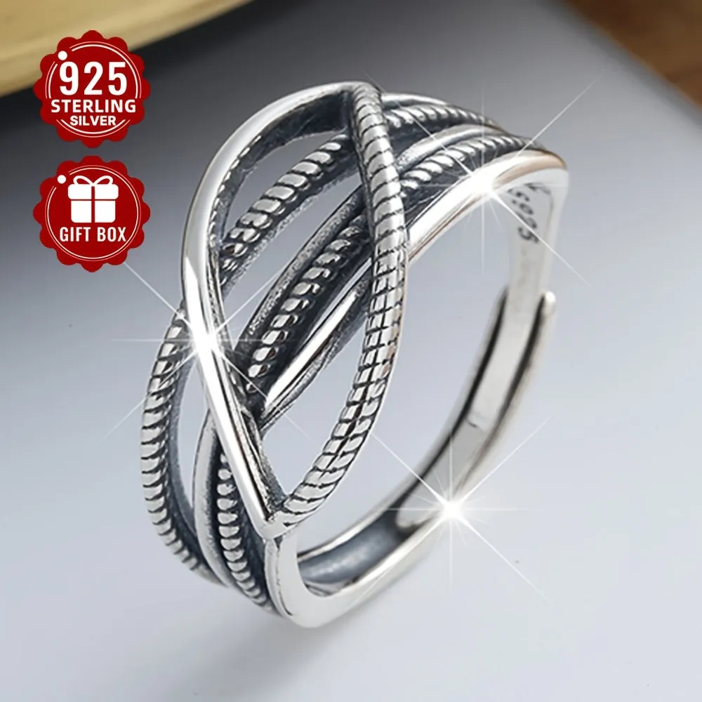 925 Silver Retro Layer Chain Open Ring