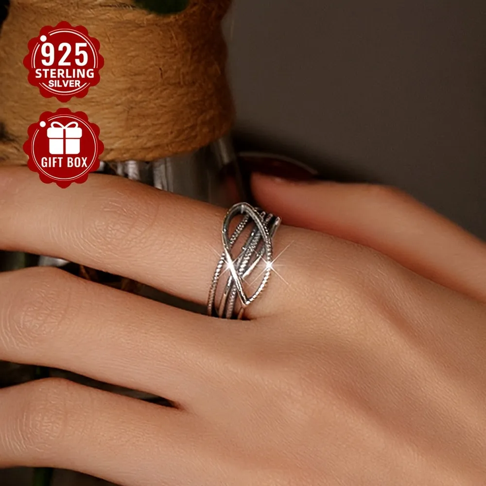 925 Silver Retro Layer Chain Open Ring