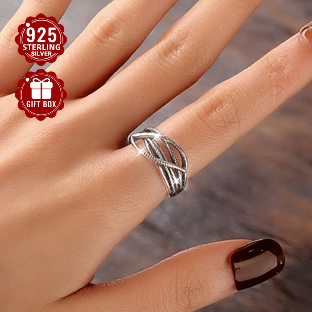 925 Silver Retro Layer Chain Open Ring