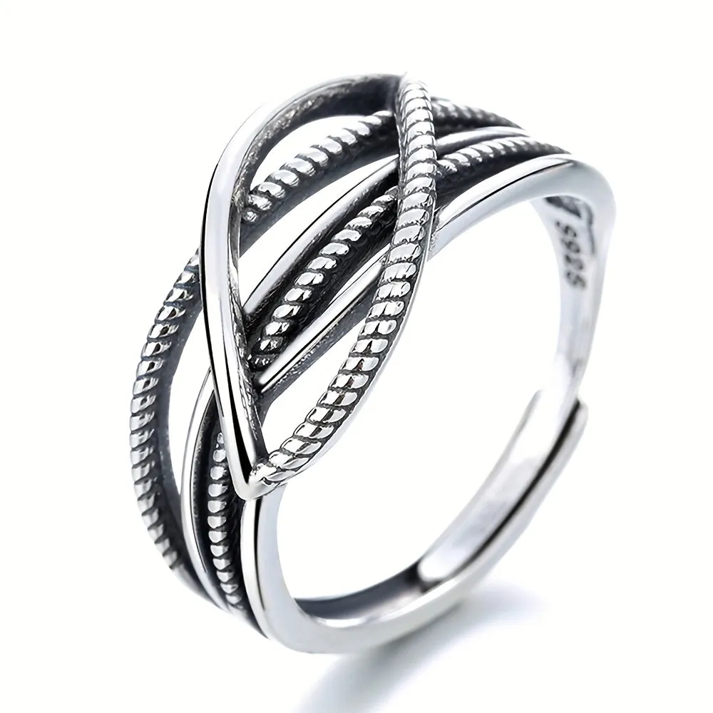 925 Silver Retro Layer Chain Open Ring