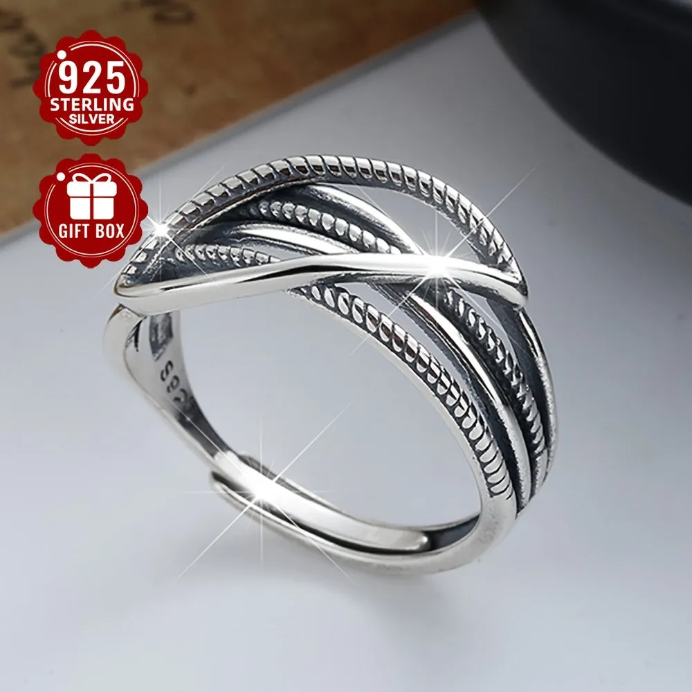 925 Silver Retro Layer Chain Open Ring