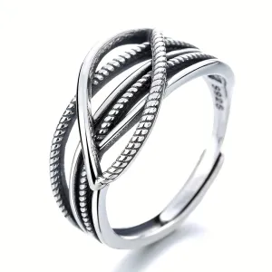 925 Silver Retro Layer Chain Open Ring
