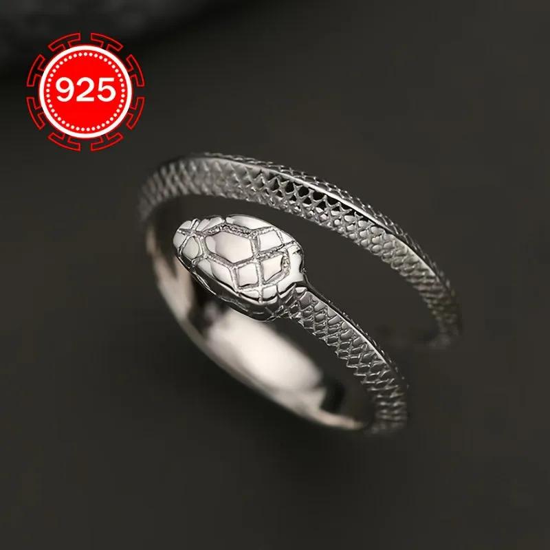 925 Silver Snake Shaped Ring Hip Hop Punk Niche Index Finger Ring