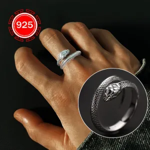 925 Silver Snake Shaped Ring Hip Hop Punk Niche Index Finger Ring