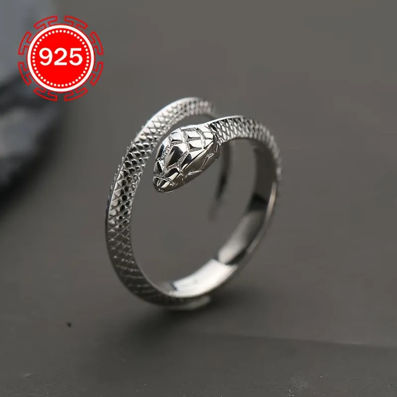 925 Silver Snake Shaped Ring Hip Hop Punk Niche Index Finger Ring