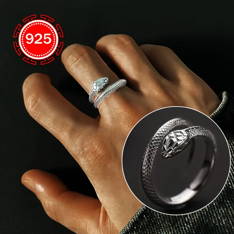 925 Silver Snake Shaped Ring Hip Hop Punk Niche Index Finger Ring