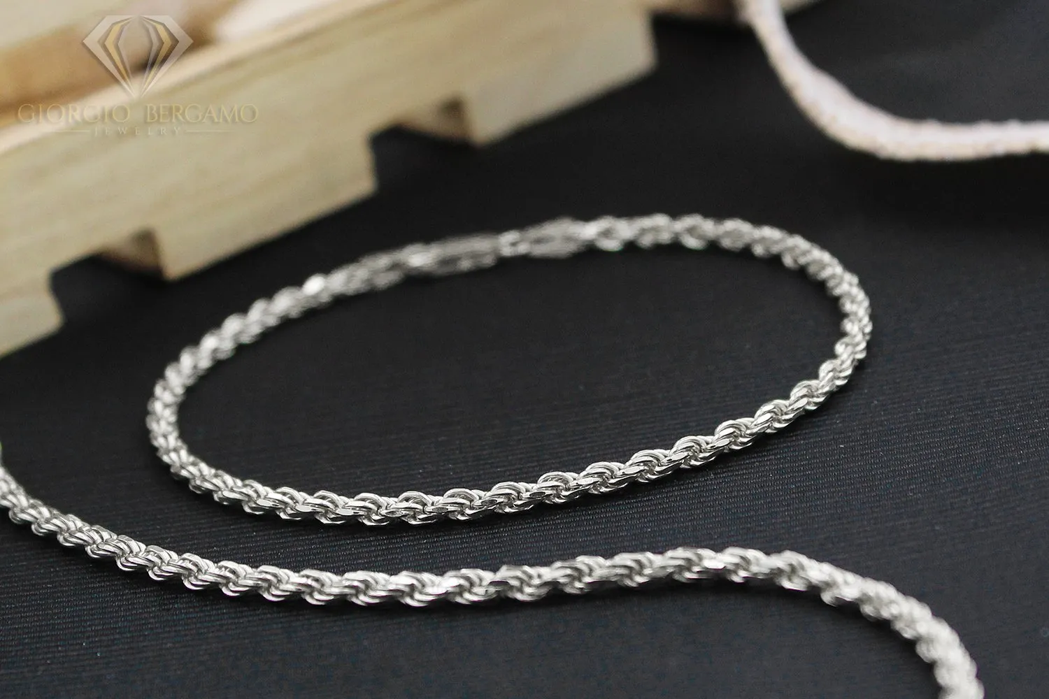 925 Sterling Silver 3mm Solid Rope Diamond Cut Rhodium Bracelet