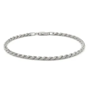 925 Sterling Silver 3mm Solid Rope Diamond Cut Rhodium Bracelet