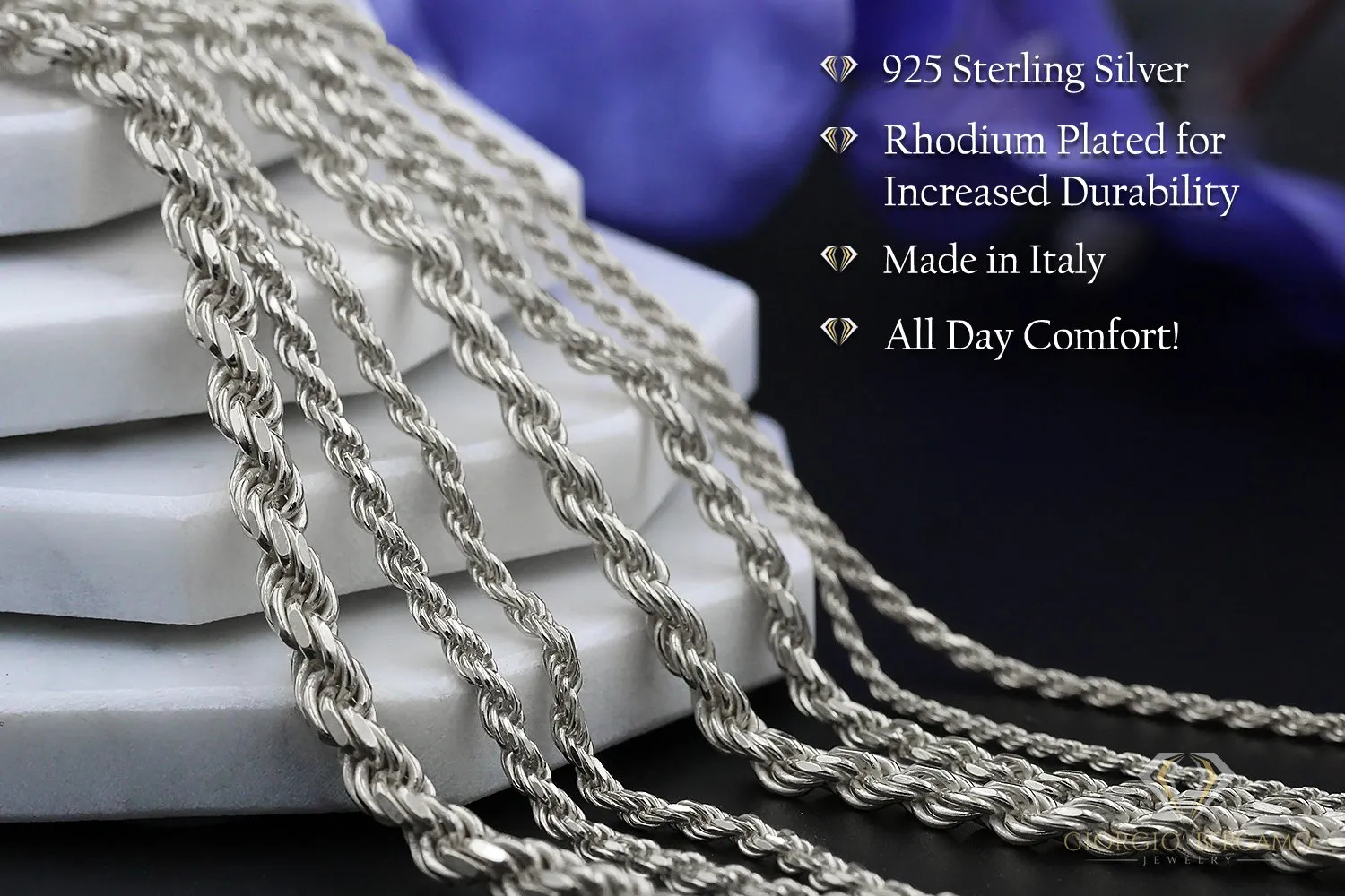 925 Sterling Silver 5.5mm Solid Rope Diamond Cut Rhodium Bracelet