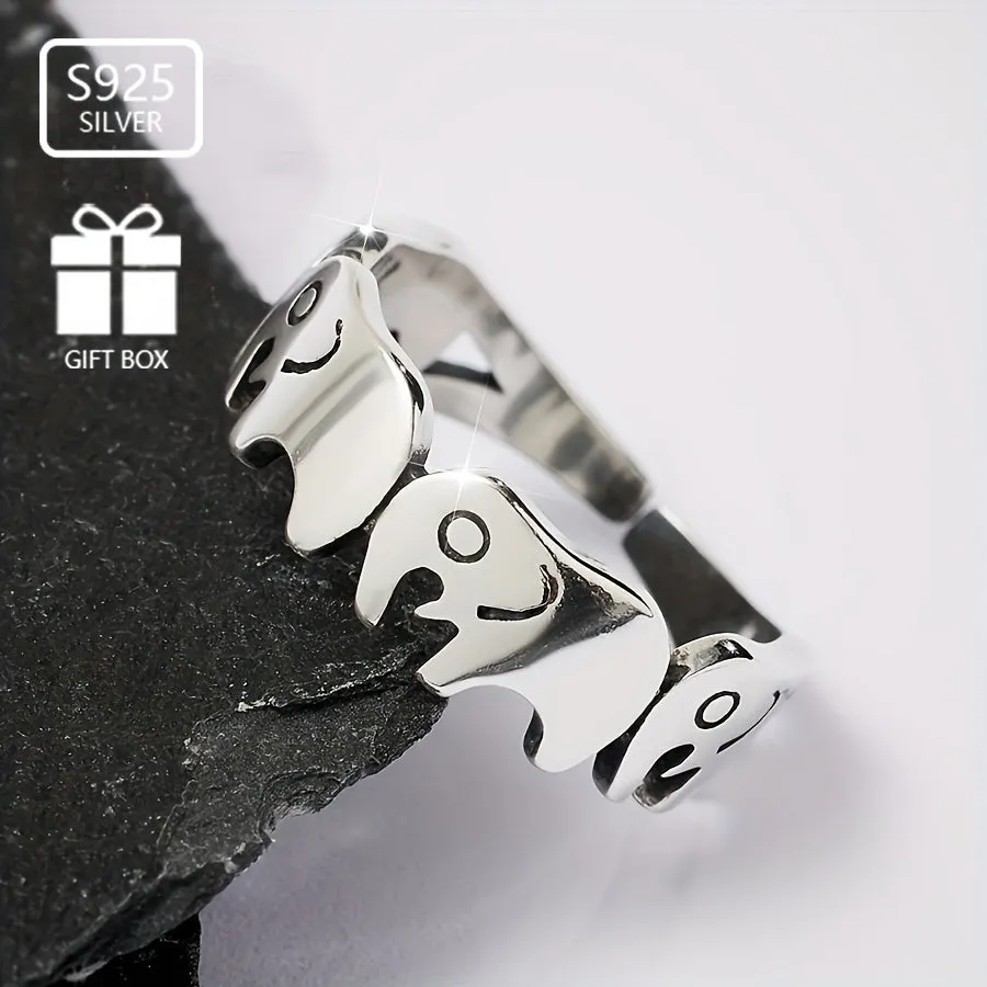 925 Sterling Silver Elephant Open Ring for Women