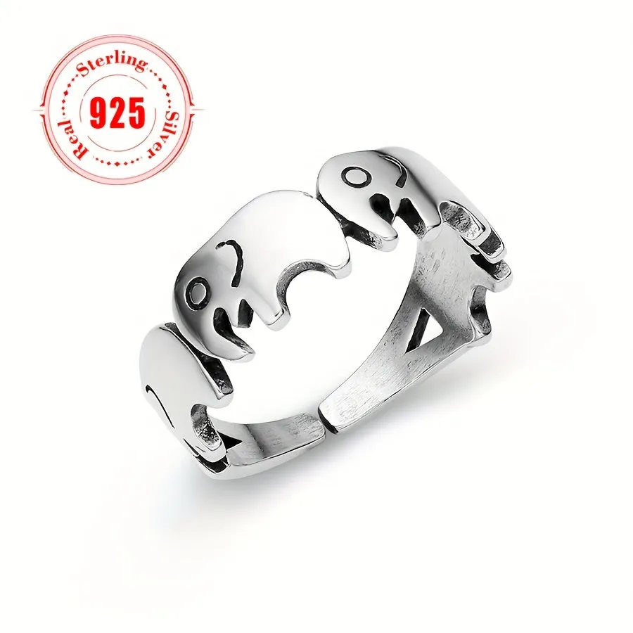 925 Sterling Silver Elephant Open Ring for Women