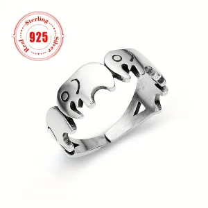 925 Sterling Silver Elephant Open Ring for Women