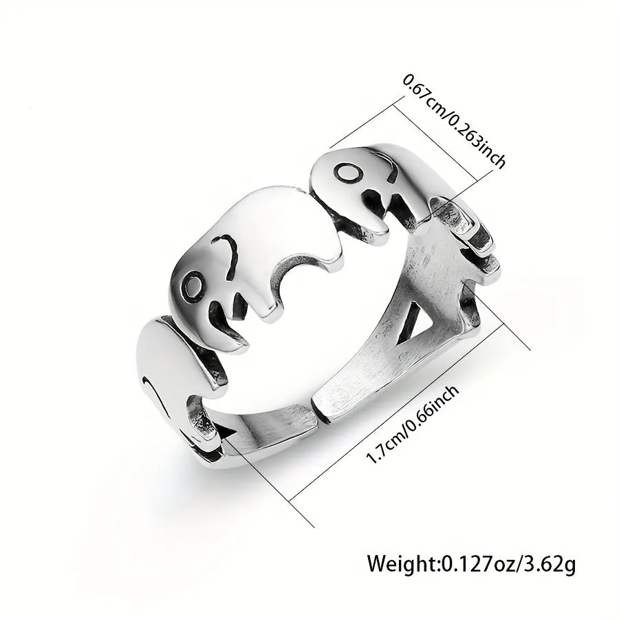 925 Sterling Silver Elephant Open Ring for Women