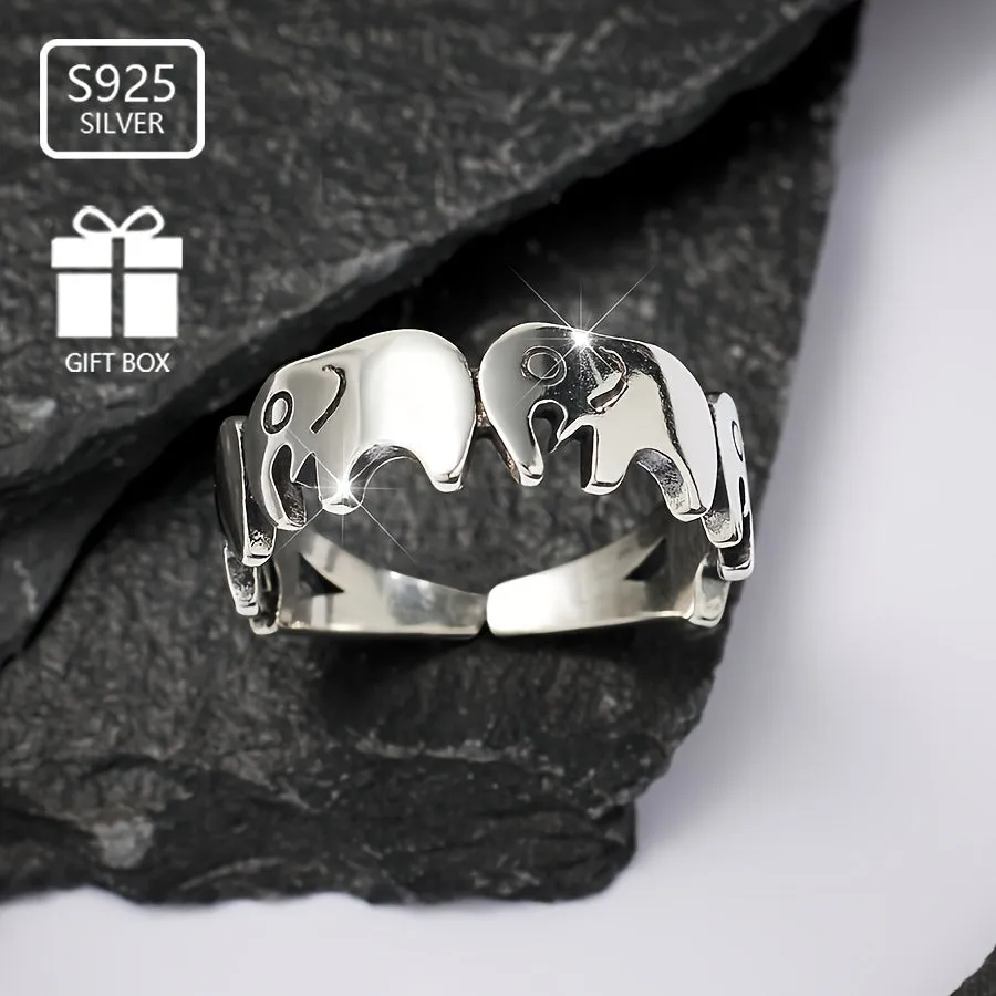 925 Sterling Silver Elephant Open Ring for Women