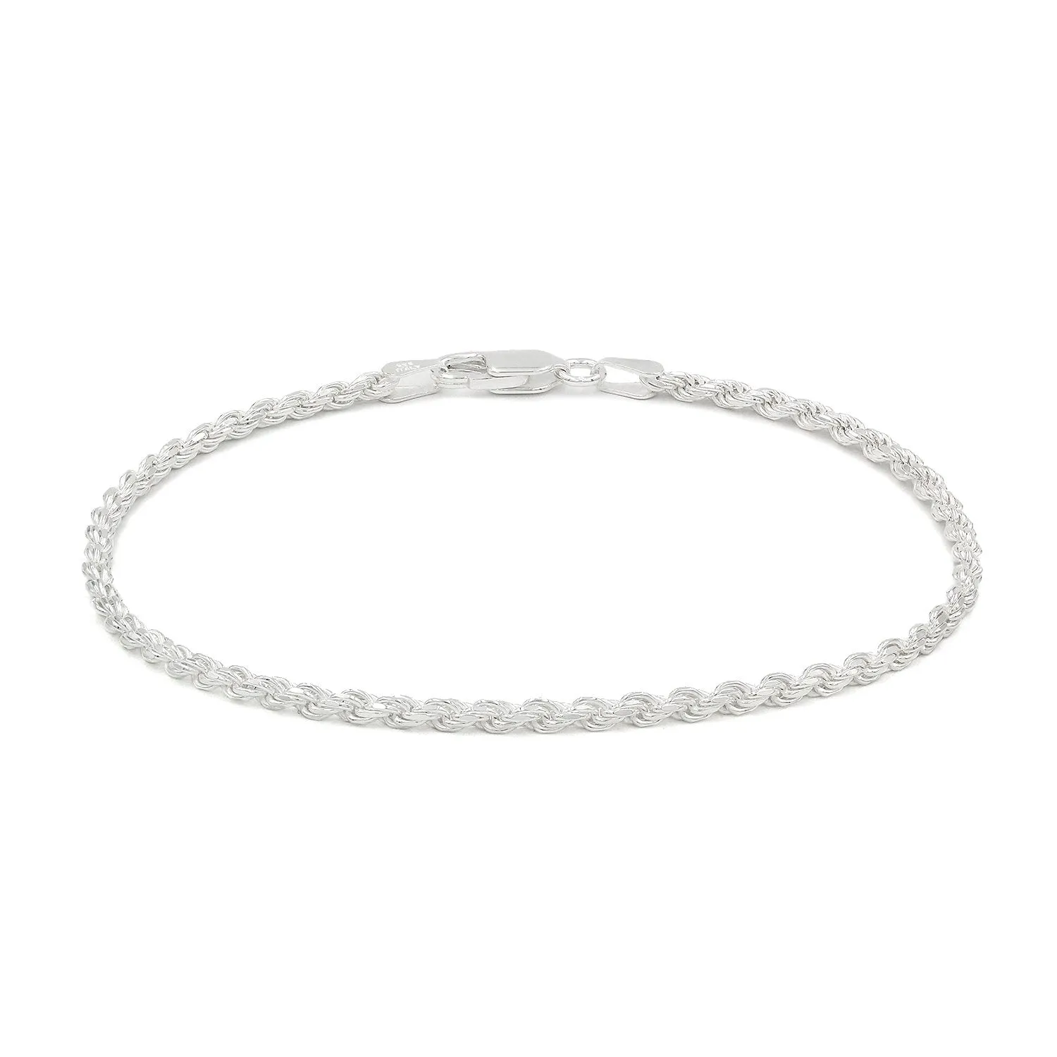 925 Sterling Silver Solid Rope 2.5mm Diamond Cut ITProLux Bracelet