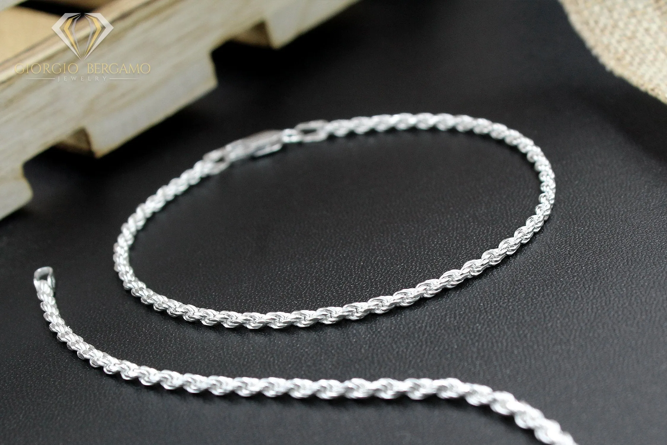 925 Sterling Silver Solid Rope 2.5mm Diamond Cut ITProLux Bracelet