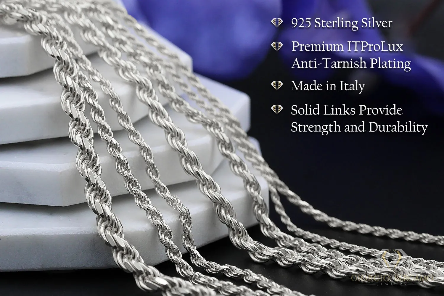 925 Sterling Silver Solid Rope 7.5mm Diamond Cut ITProLux Bracelet