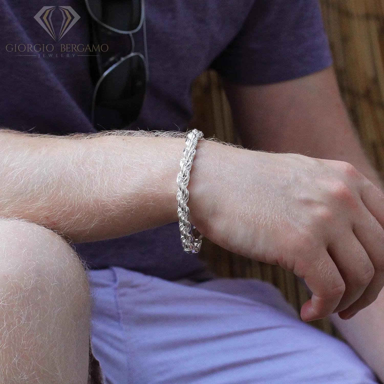 925 Sterling Silver Solid Rope 7.5mm Diamond Cut ITProLux Bracelet
