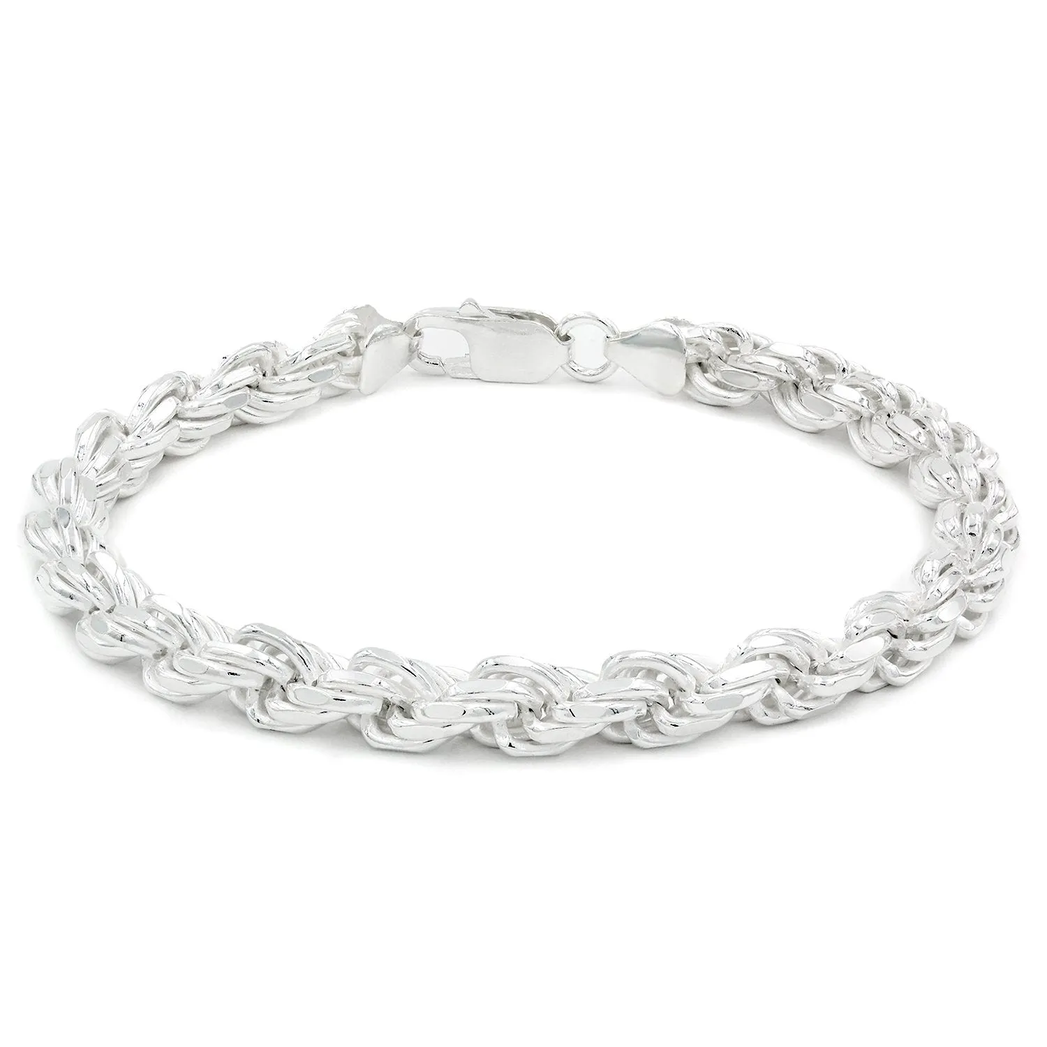 925 Sterling Silver Solid Rope 7.5mm Diamond Cut ITProLux Bracelet