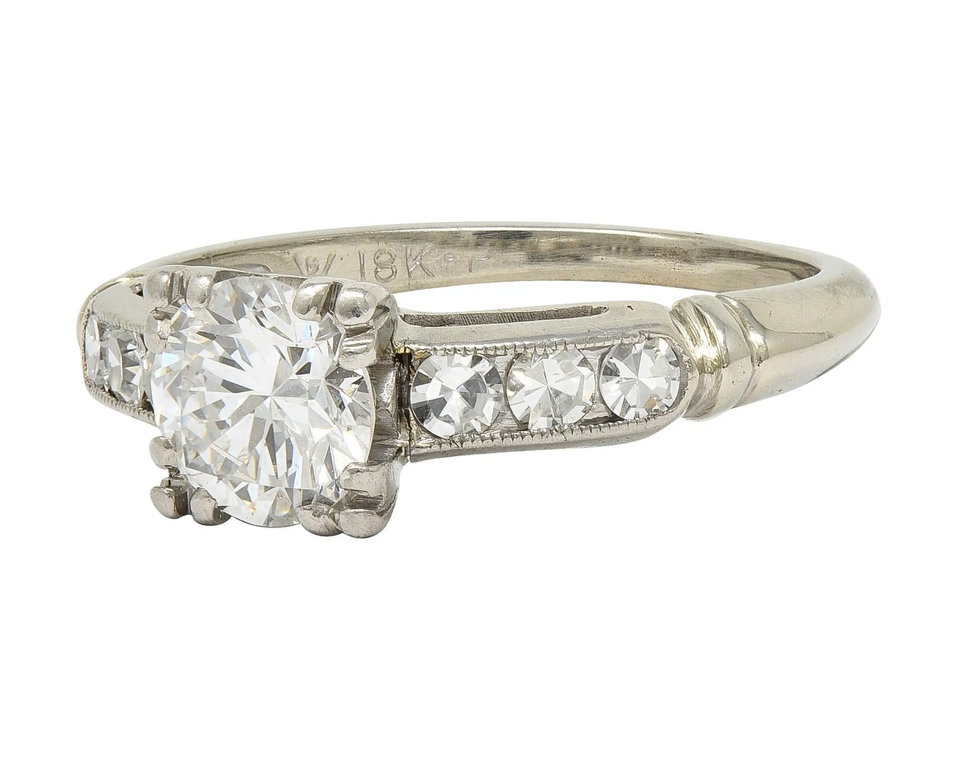 Abel Bros & Co. Retro 1.03 CTW Transitional Cut Diamond 18 Karat White Gold Square Form Notched Vintage Engagement Ring