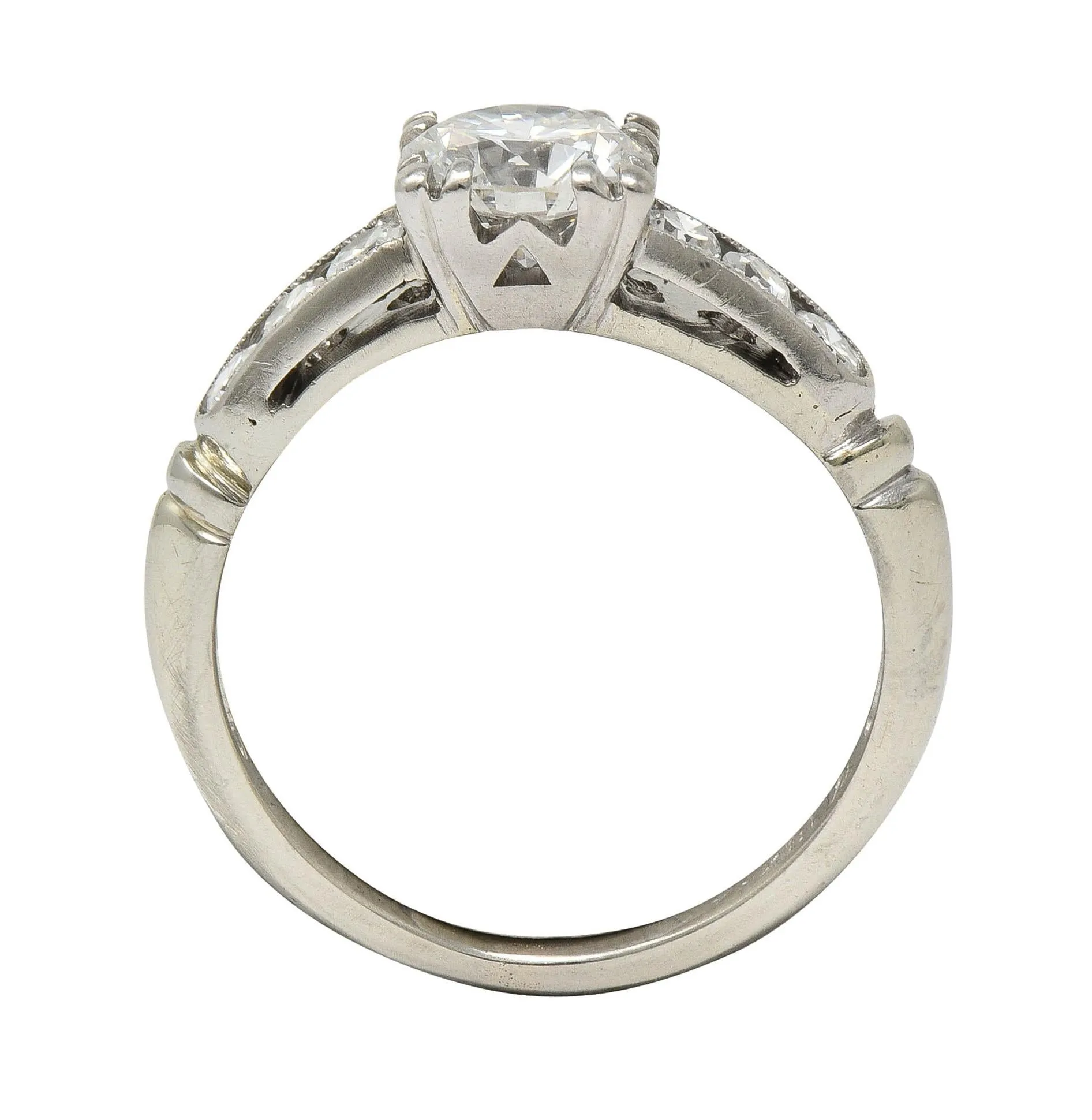 Abel Bros & Co. Retro 1.03 CTW Transitional Cut Diamond 18 Karat White Gold Square Form Notched Vintage Engagement Ring